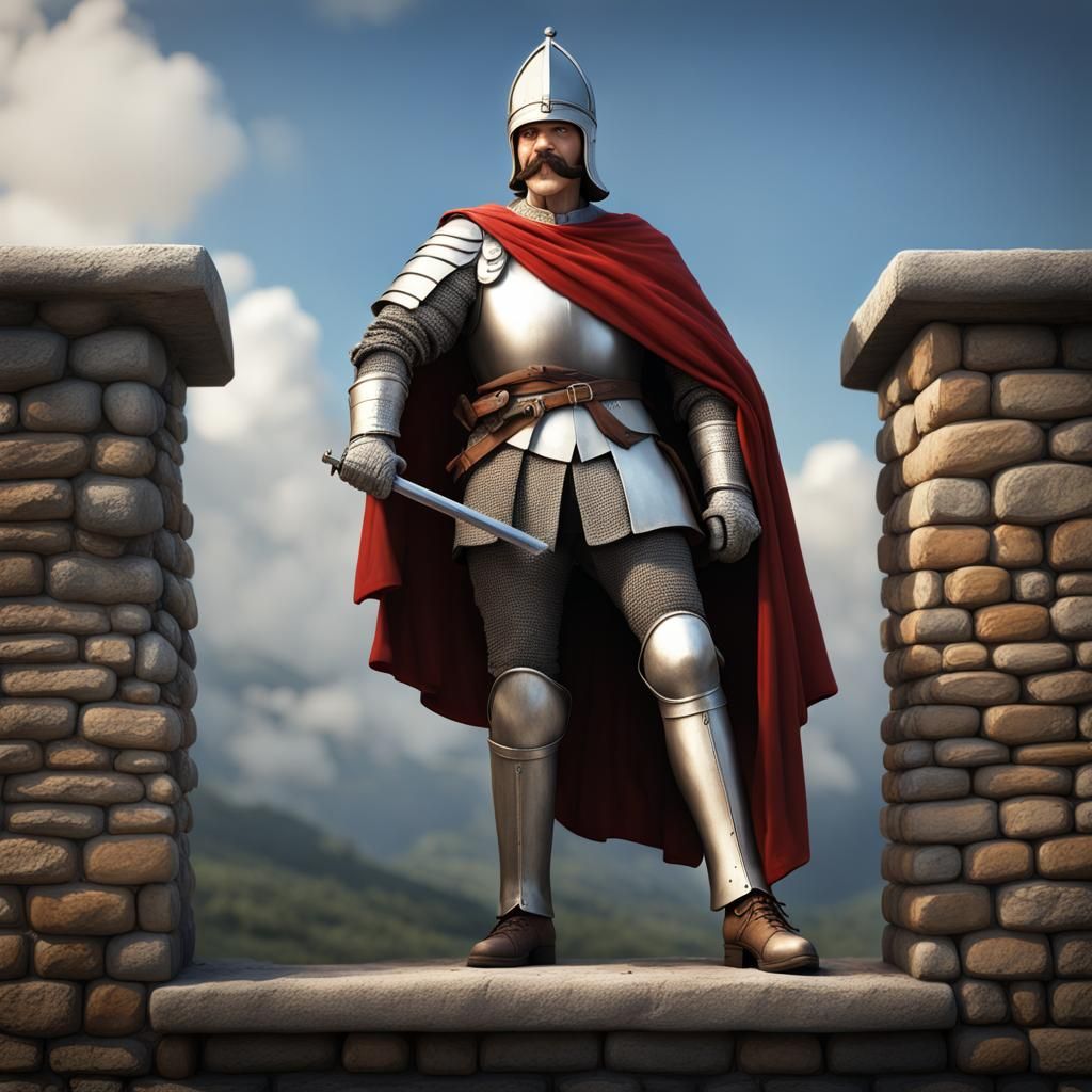 French Canadian Knight Taunting Adventurers, Digital Art