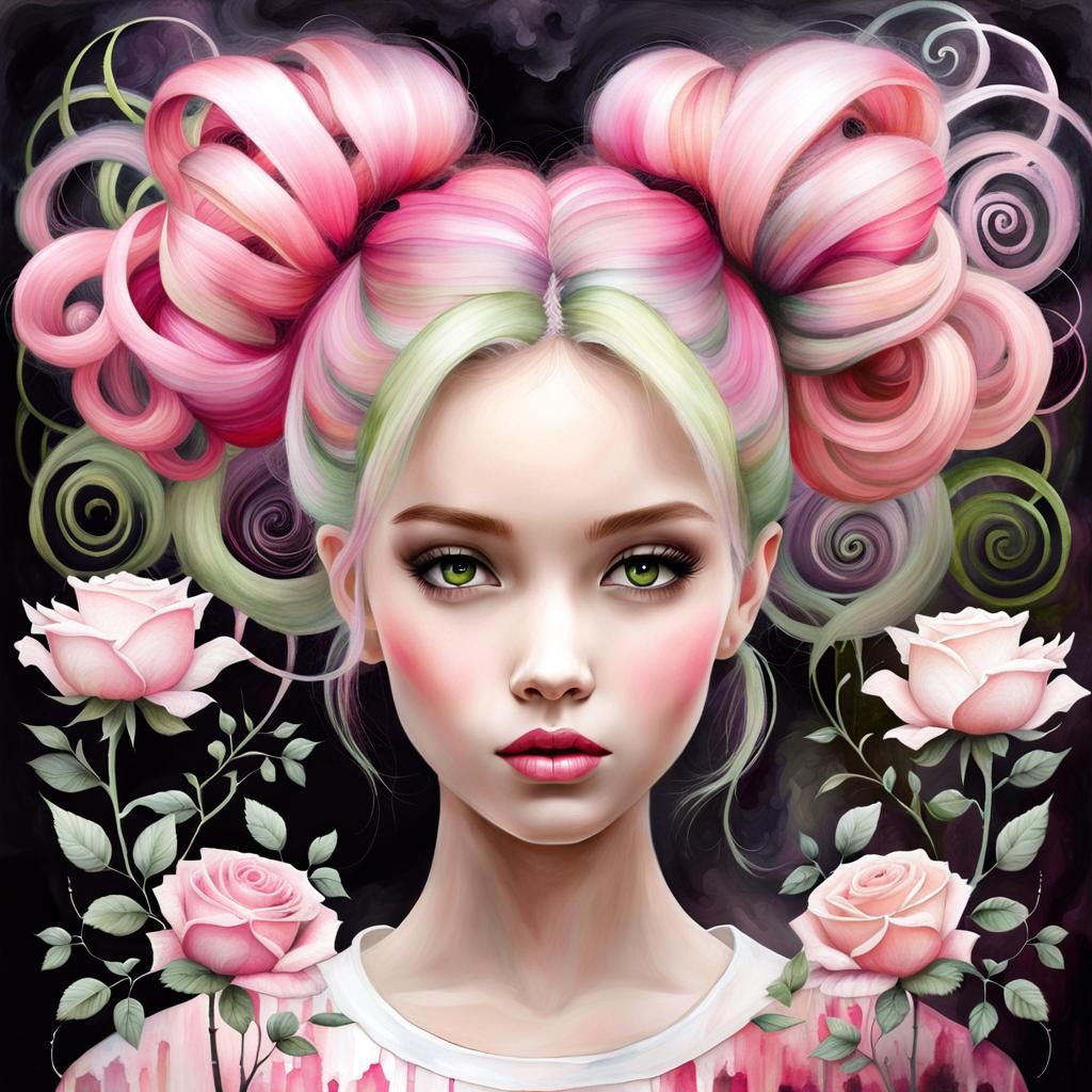 Ethereal Woman in Alcohol-Ink Painting Style