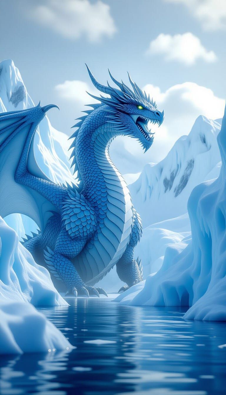 Majestic Ice Dragon Roaring in Antarctic Frozen Expanse