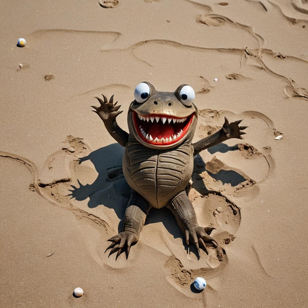 Cartoon Animal Sunbathing on the Beach