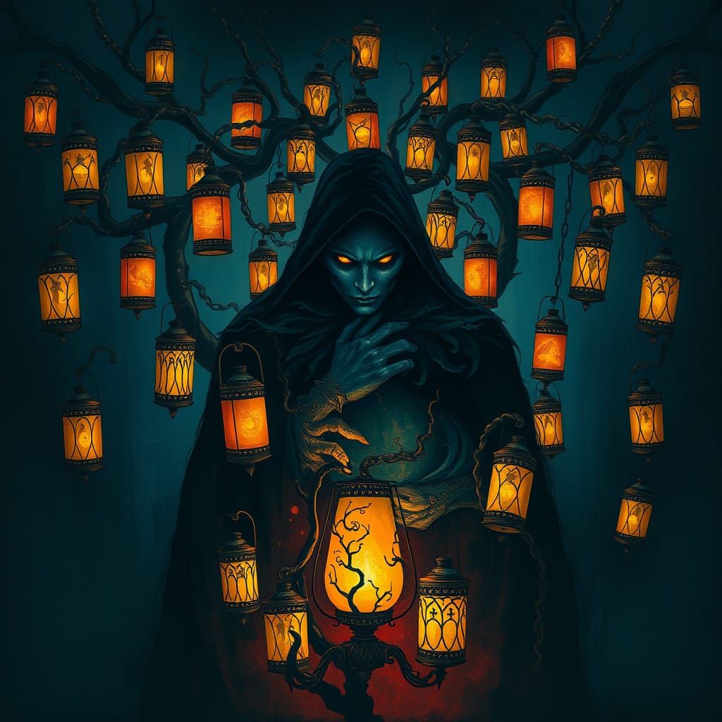 Mysterious Figure in a Tapestry of Lanterns
