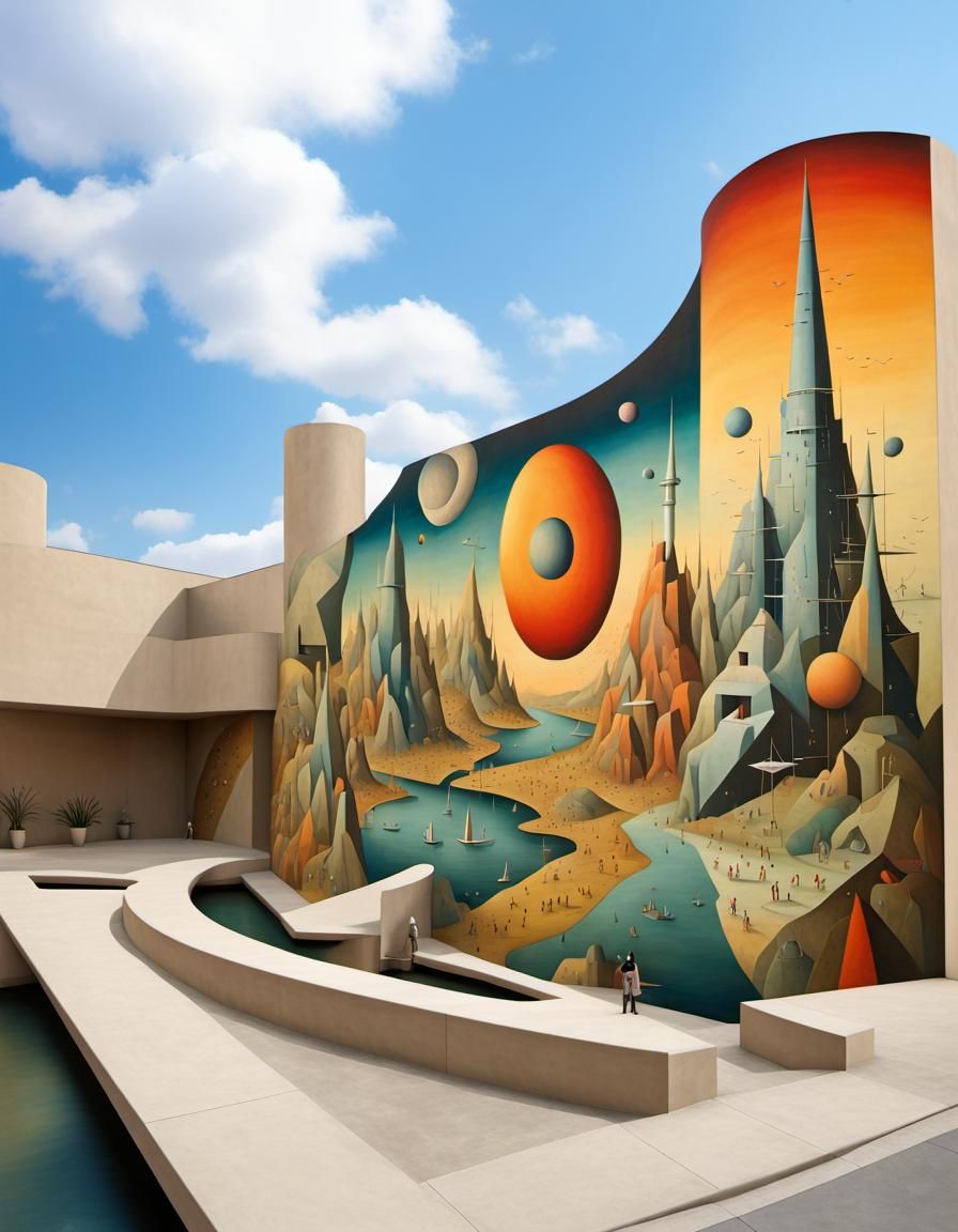 Retro-Futuristic Mural Painting in Art Deco Style