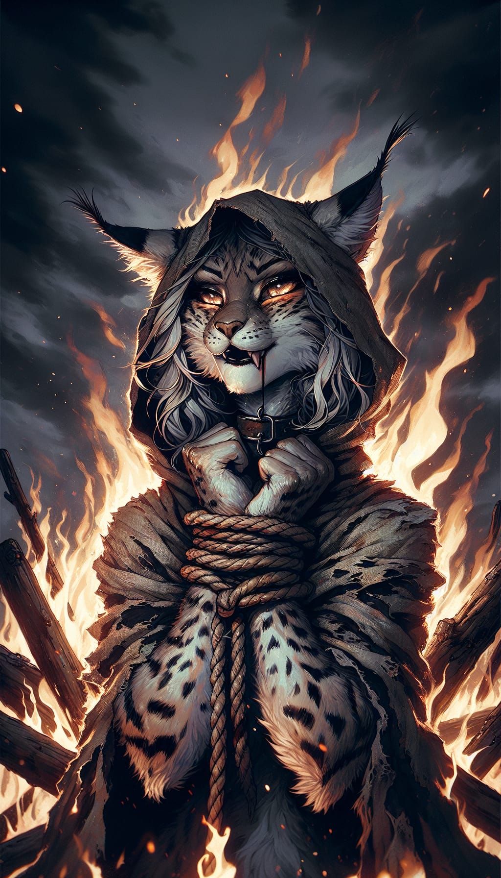 Dark Fantasy Lynx Witch Ignited by Flames