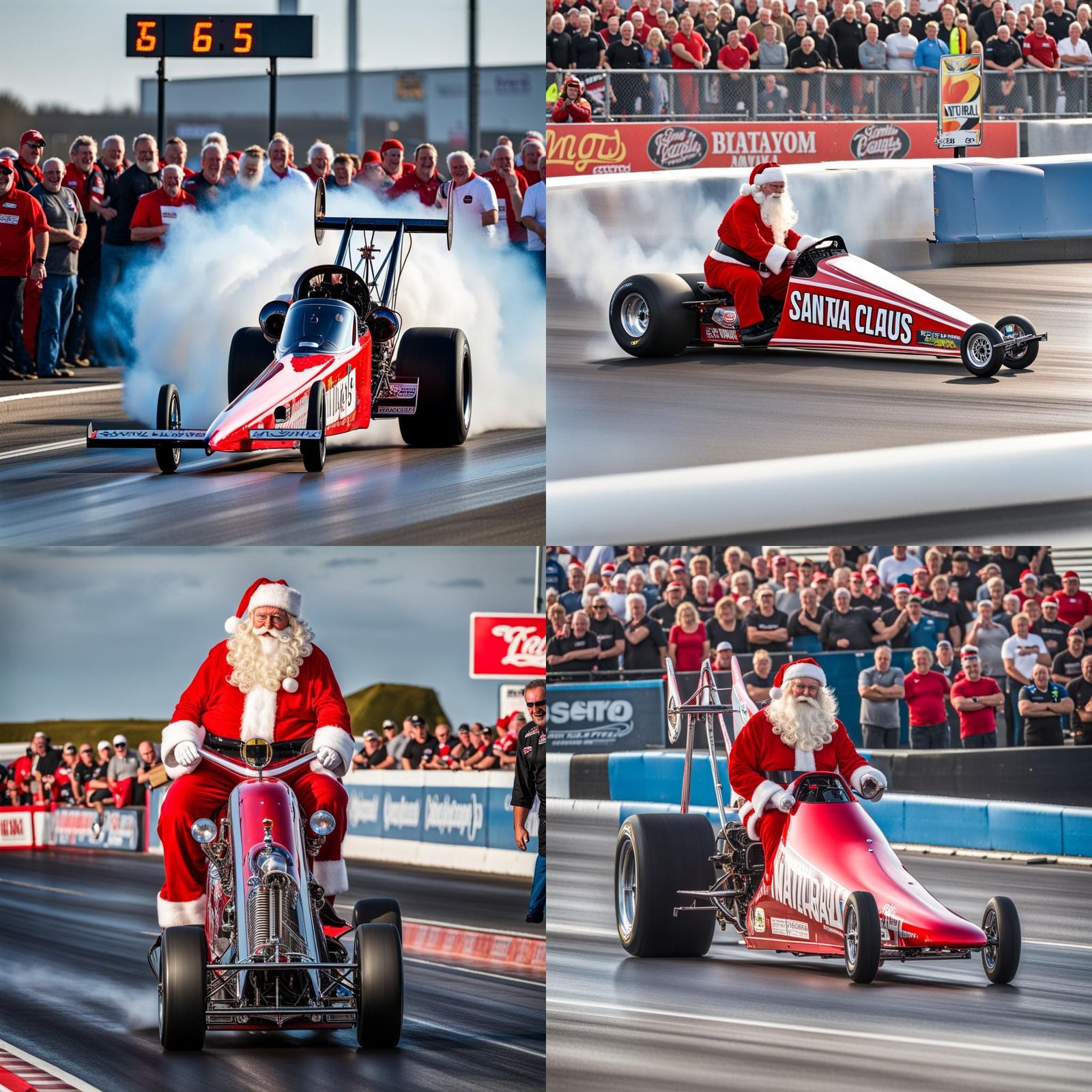 Santa Claus Races Dragster at Santa Pod