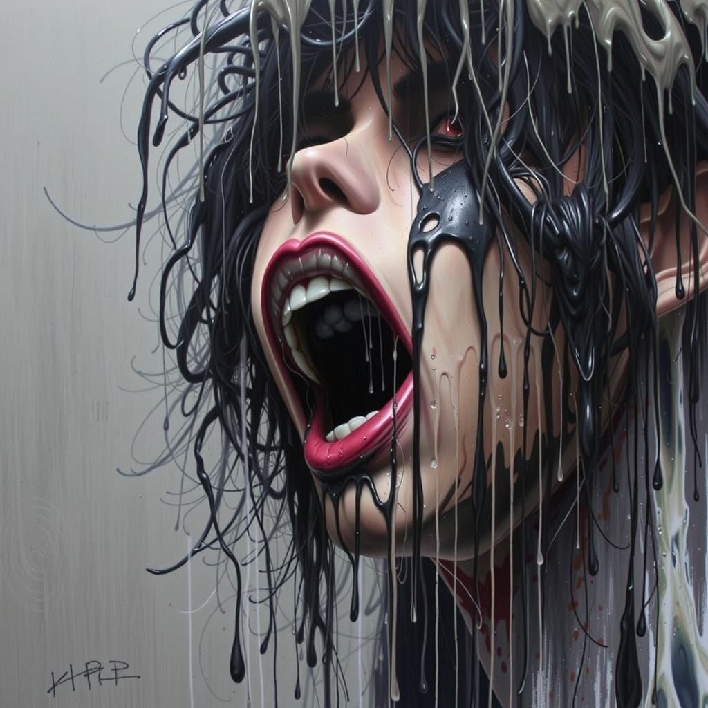 Grotesque Viscous Black Goo Portrait in 3D