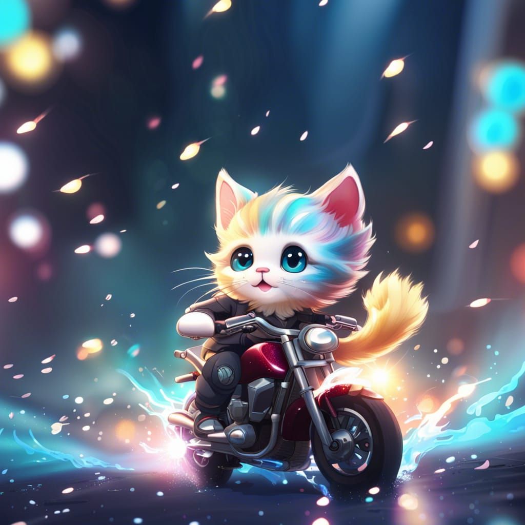 Cute Kitten on Motorcycle Splash Art