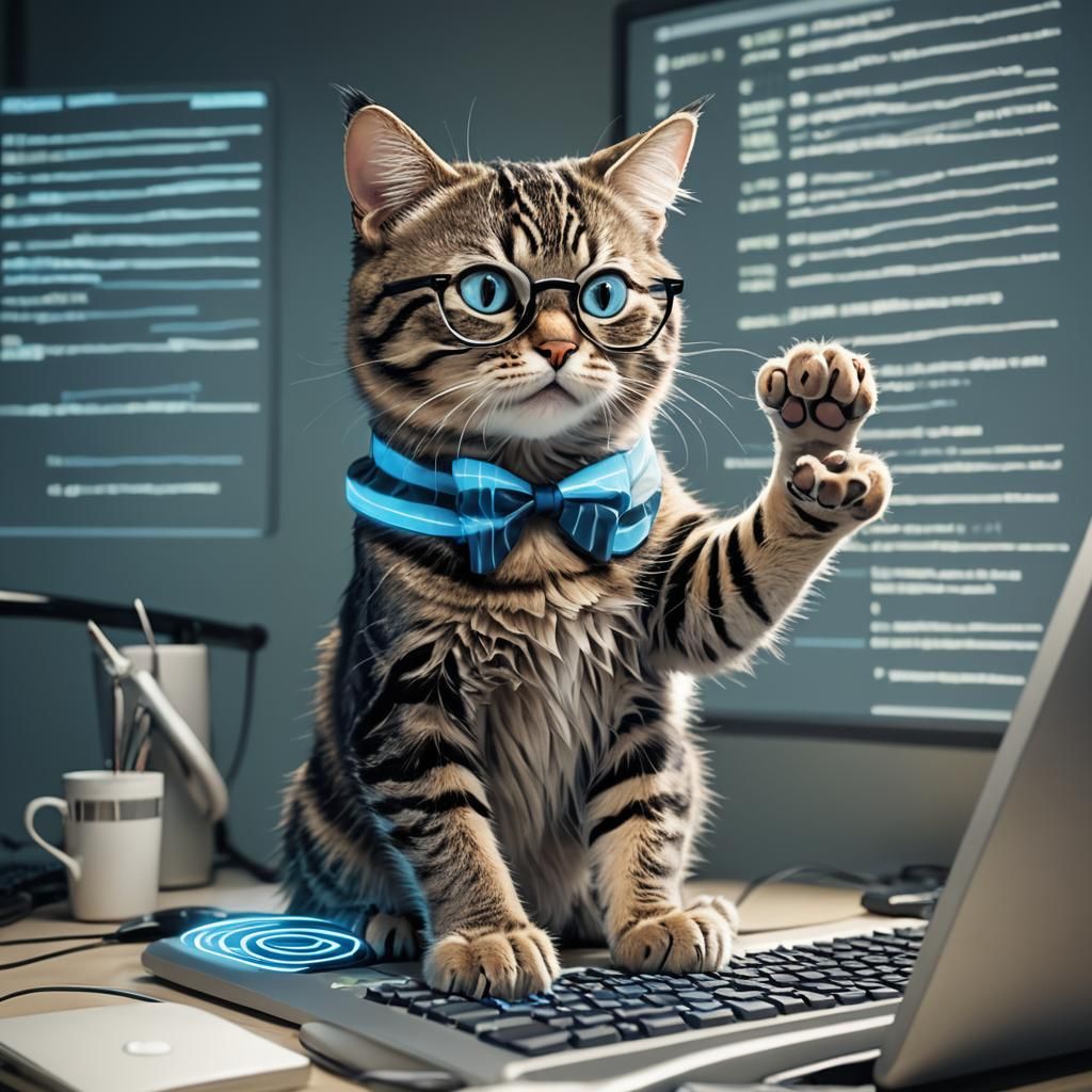 Coding Cat Immersed in Digital Realm