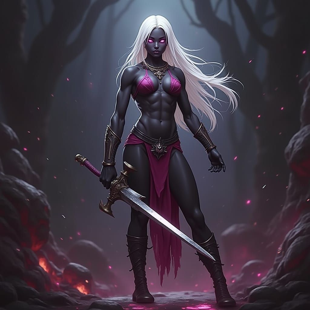 Hyperdetailed Drow Warrior in Dark Fantasy Style