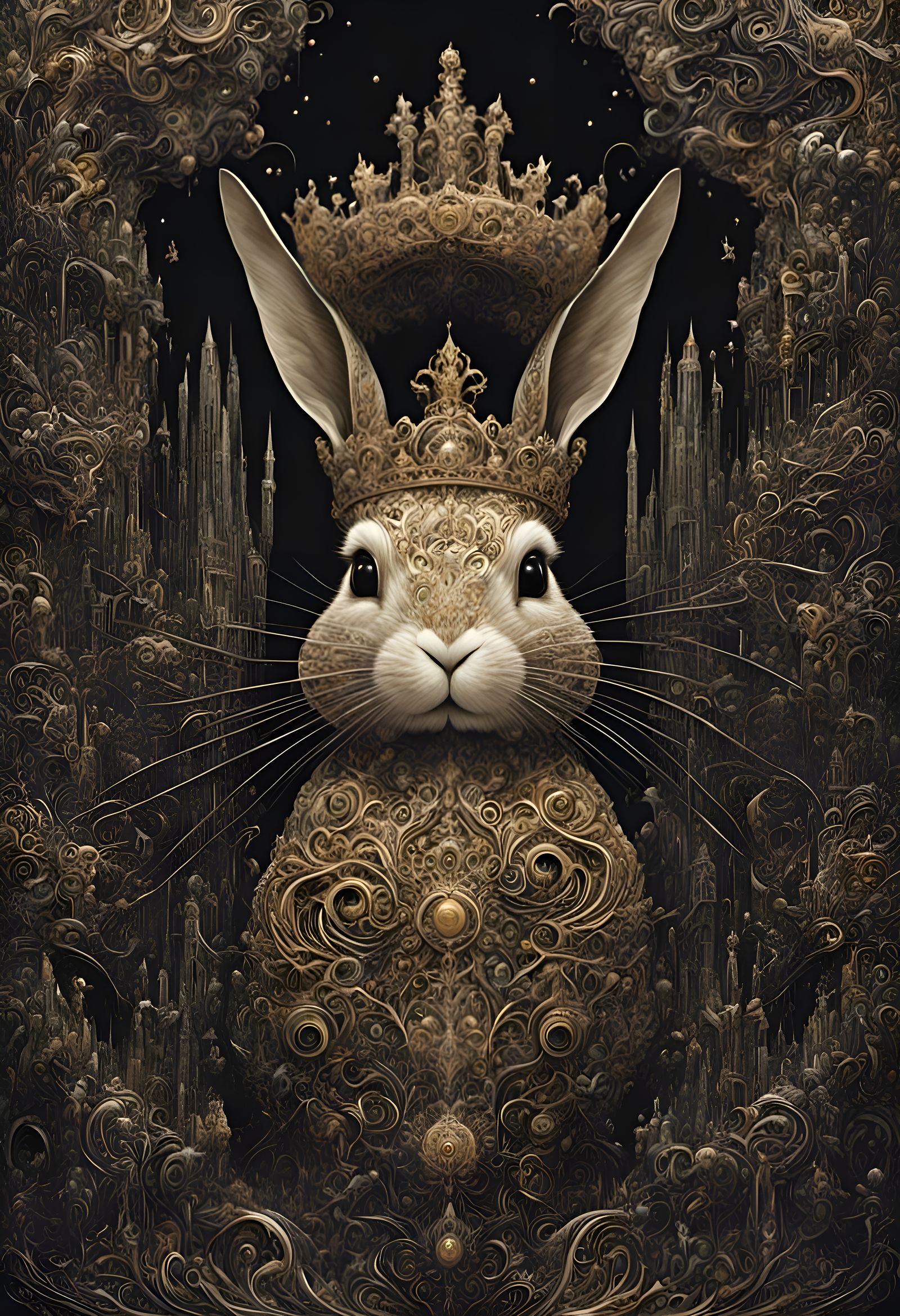 The King of the Rabbits: Fractal Gouache Illustration