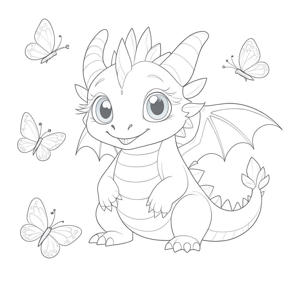 Cute Dragon Learns To Fly With Butterfly Friends