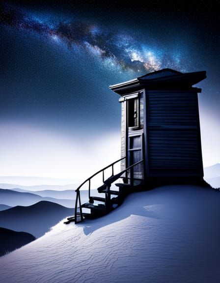 Monochromatic Observatory Gazer on Remote Mountain