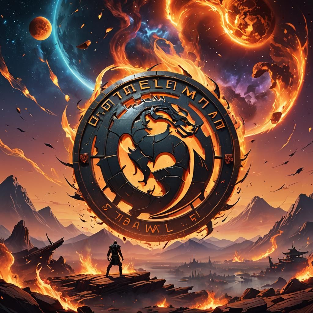Fiery Mortal Kombat Logo in Cosmic Universe