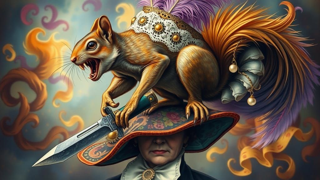 Nightmarish Squirrel with Knife in Surreal Biomechanical Wor...