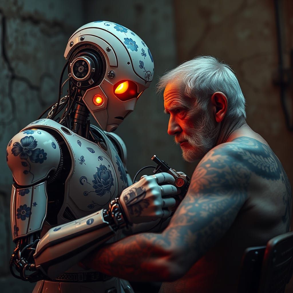 Cyberpunk Robot Artist Captures Elegant Tattoos