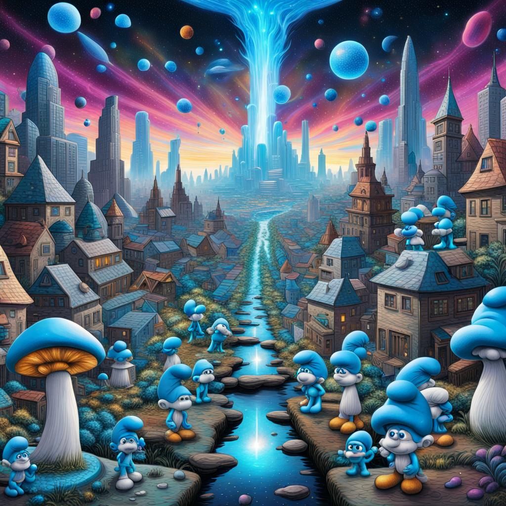Vibrant Smurf City in Astral Illustration