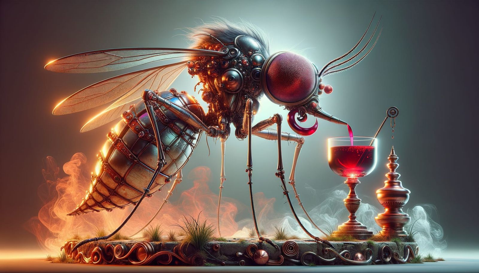 Grandiose Steampunk Mosquito in 8K Hyperrealism