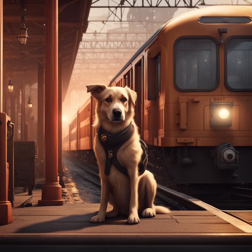 Dog Waiting at Train Station: Fantasy Concept Art