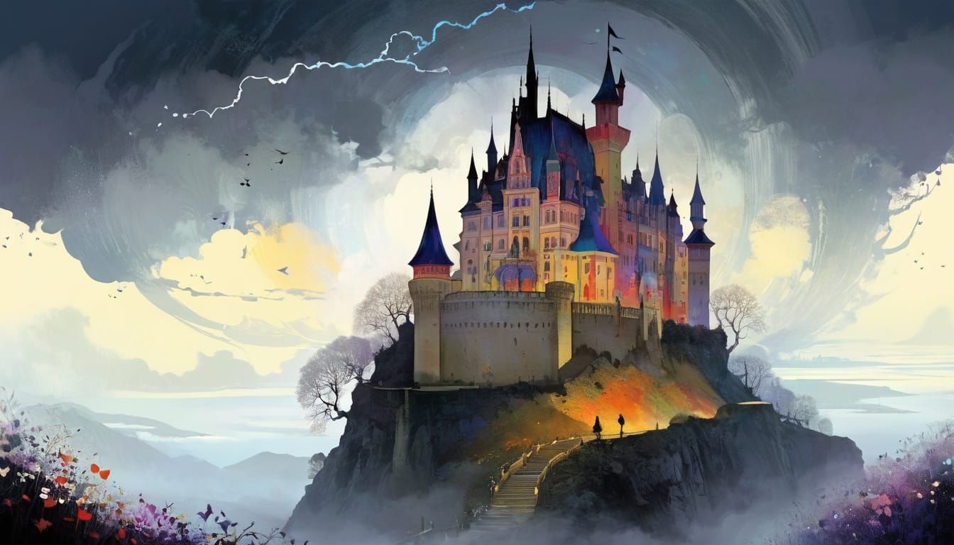 Vampire Castle in Storm: Fantasy Illustration