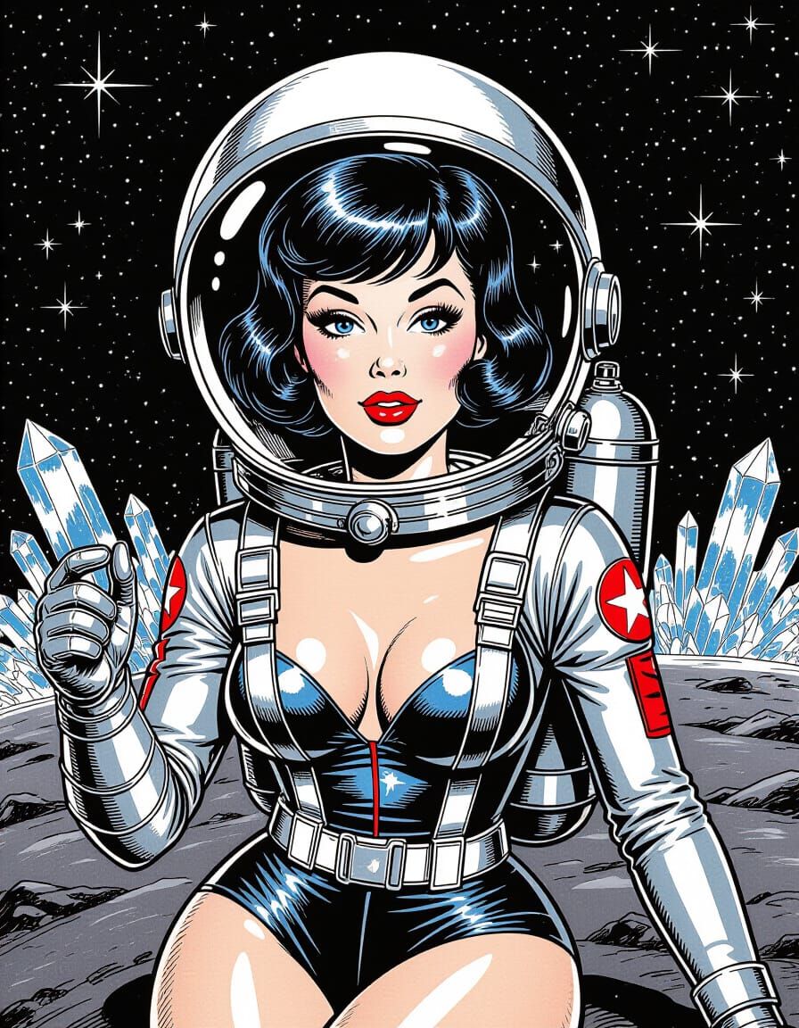 Bettie Page Space Woman in Retro Sci-Fi Portrait