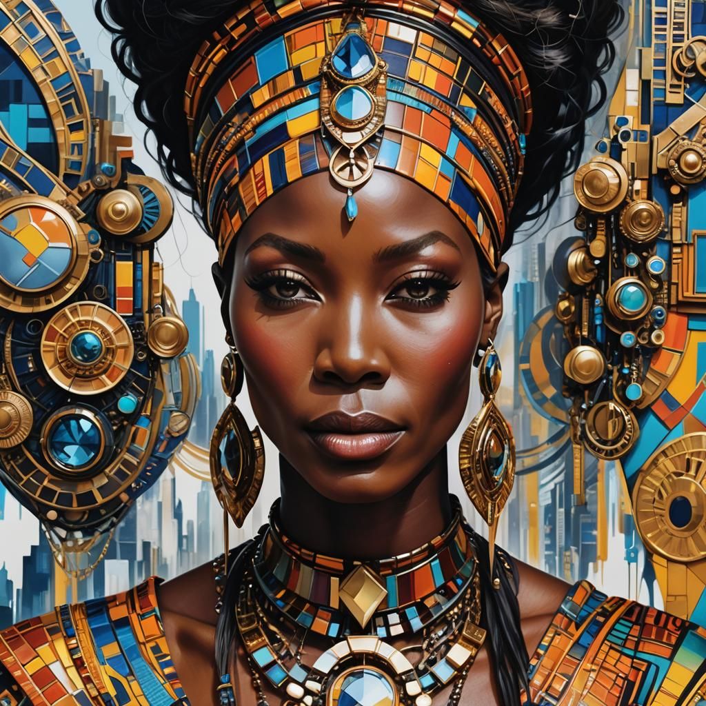 Naomi Campbell in Afro-Futuristic Art Deco Style
