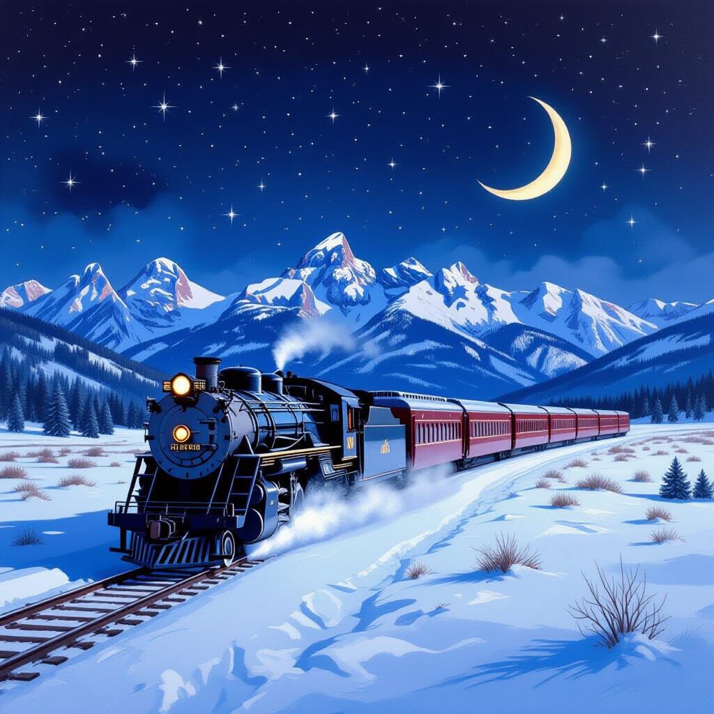 1956 Train Speeds Through Snowy Montana Night
