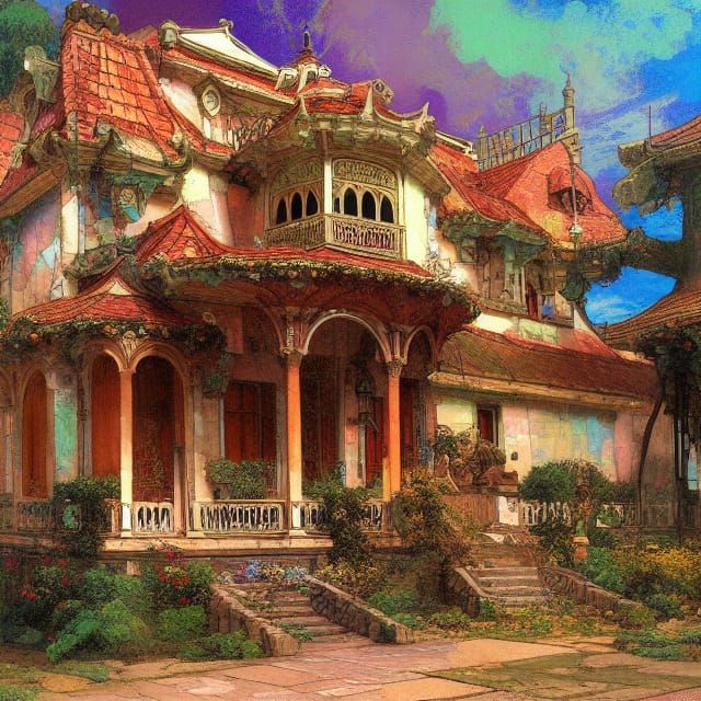 Ancient Fictional House in Mixed Art Styles