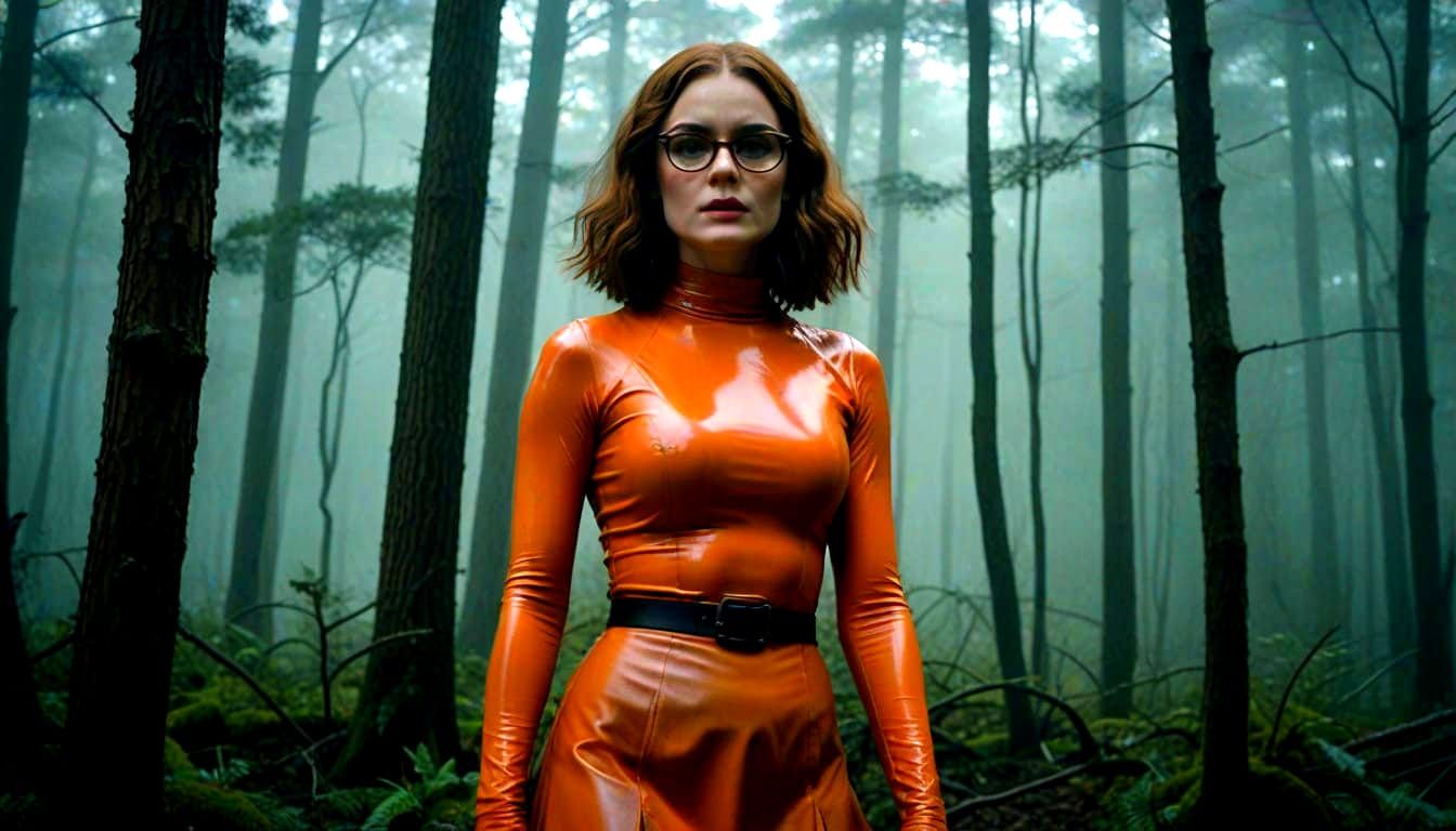 Velma Dinkley in Latex Attire, Mysterious Forest Setting