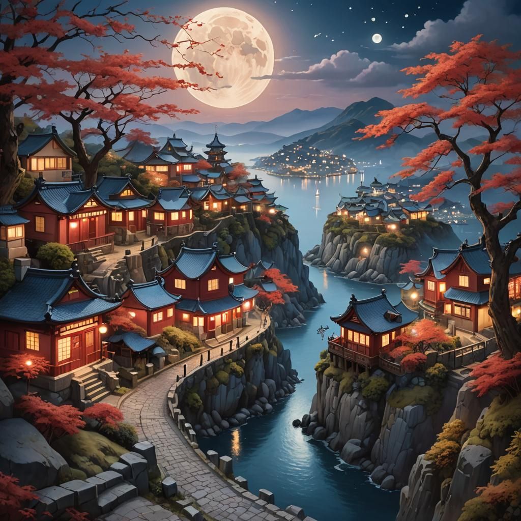 Enchanting Japanese Village at Night