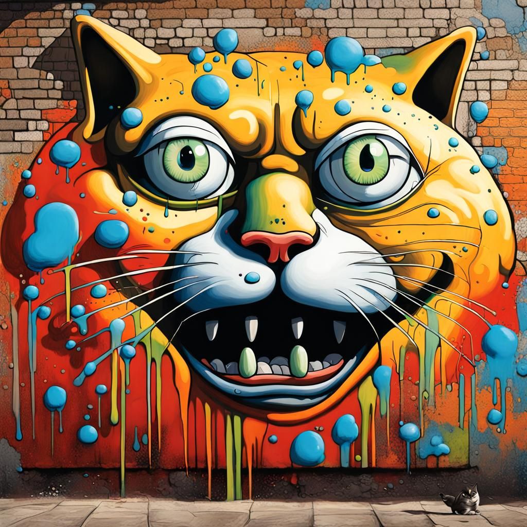 3D Graffiti: Fat Angry Cat Stepping Out