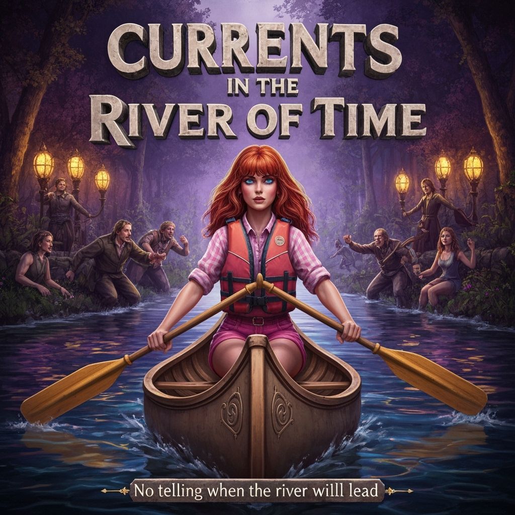 Woman Rowing Canoe Through Time, Dark Fantasy Art