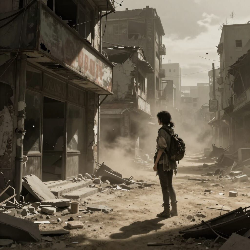 Lone Survivor in Post-Apocalyptic City Ruins