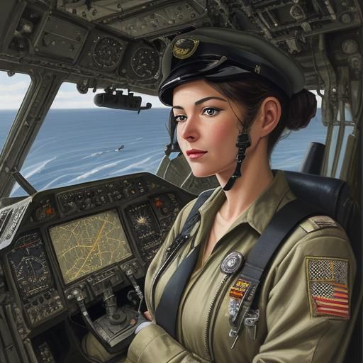 Military Pilot in Cockpit, Oil Painting Style