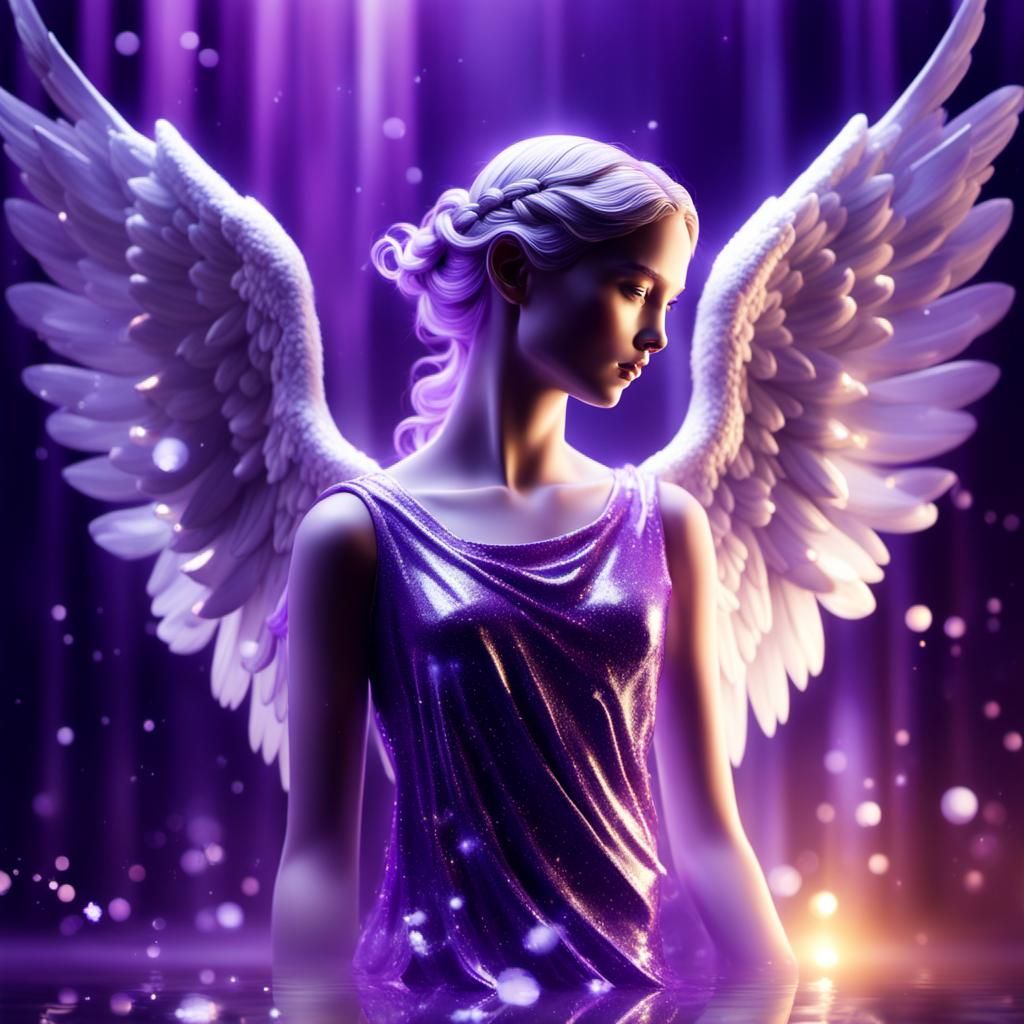 Ethereal Angel with Violet Sparkle in Hyperrealism
