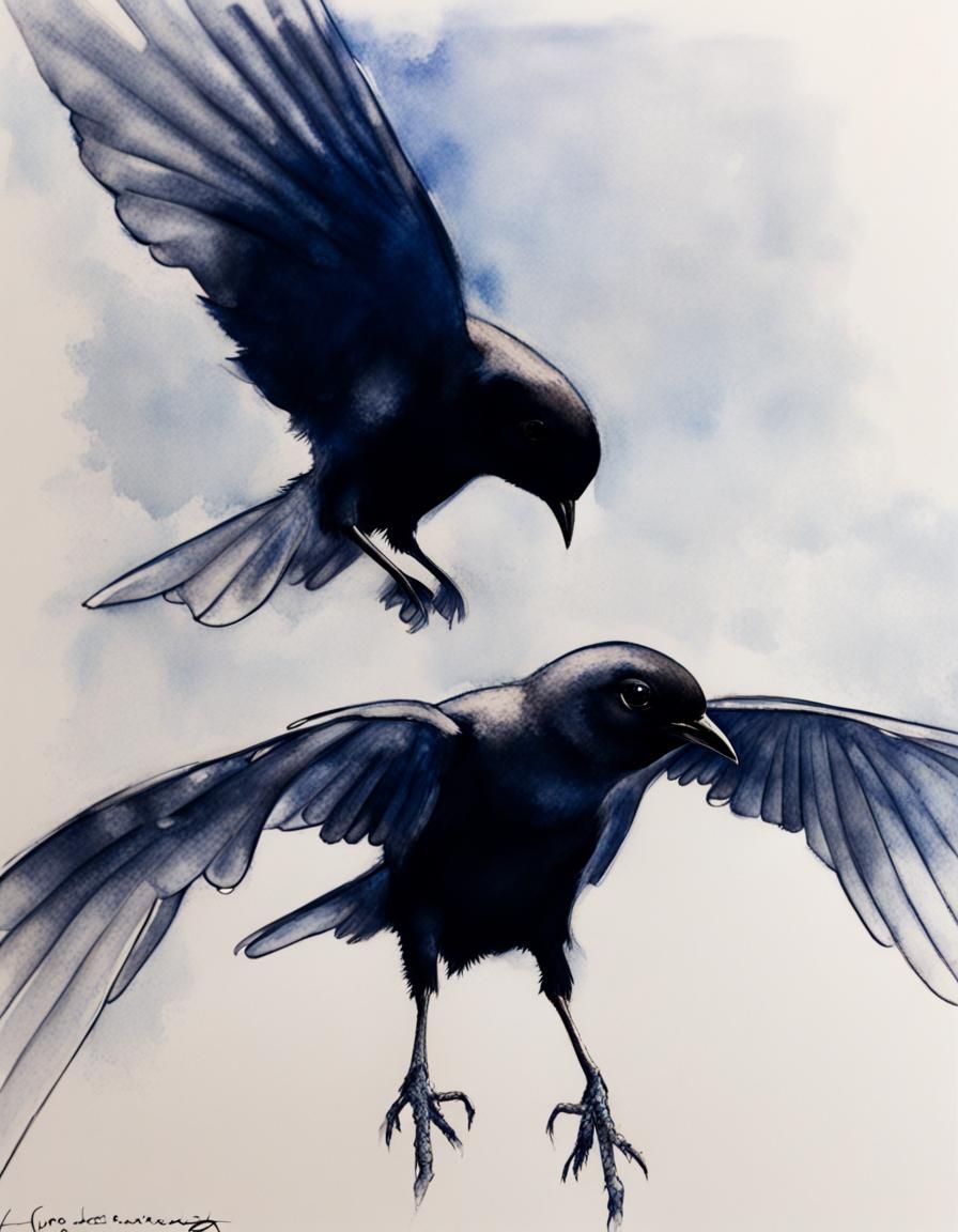 Birds in Flight: An Ink and Pencil Drawing