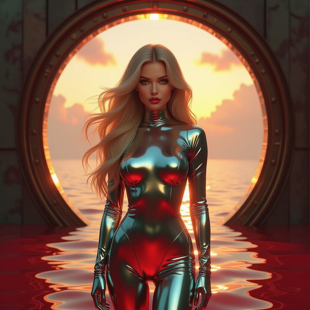 Dark Fantasy Concept Art of Woman in Chrome Suit