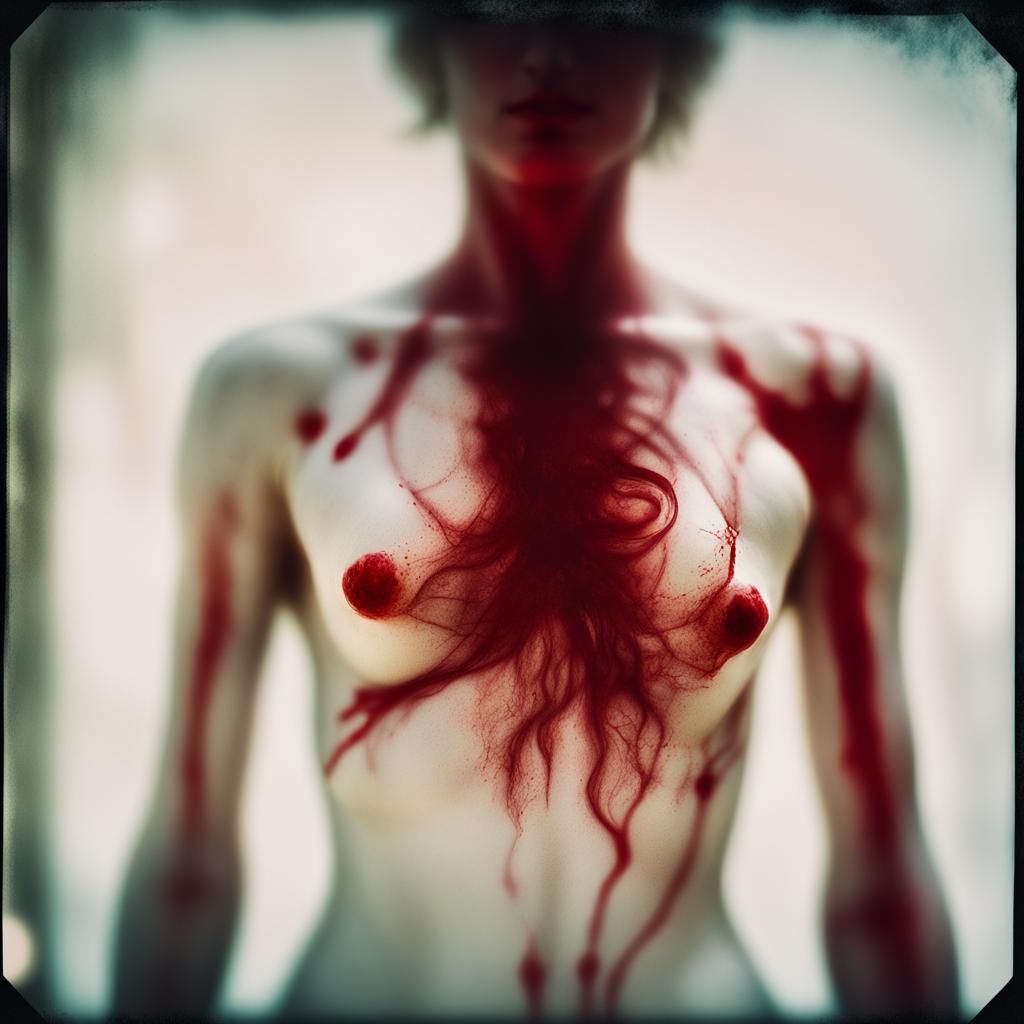Bloody Veins on Marble: Body Horror Photoillustration