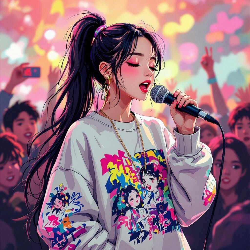 Singer with Vibrant Graphics in Modern Style