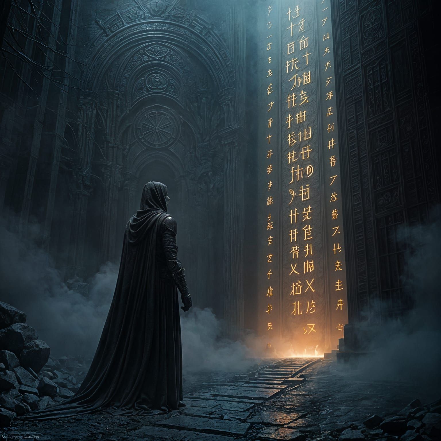 Infernal Portal with Glowing Runes in Blackwork Style