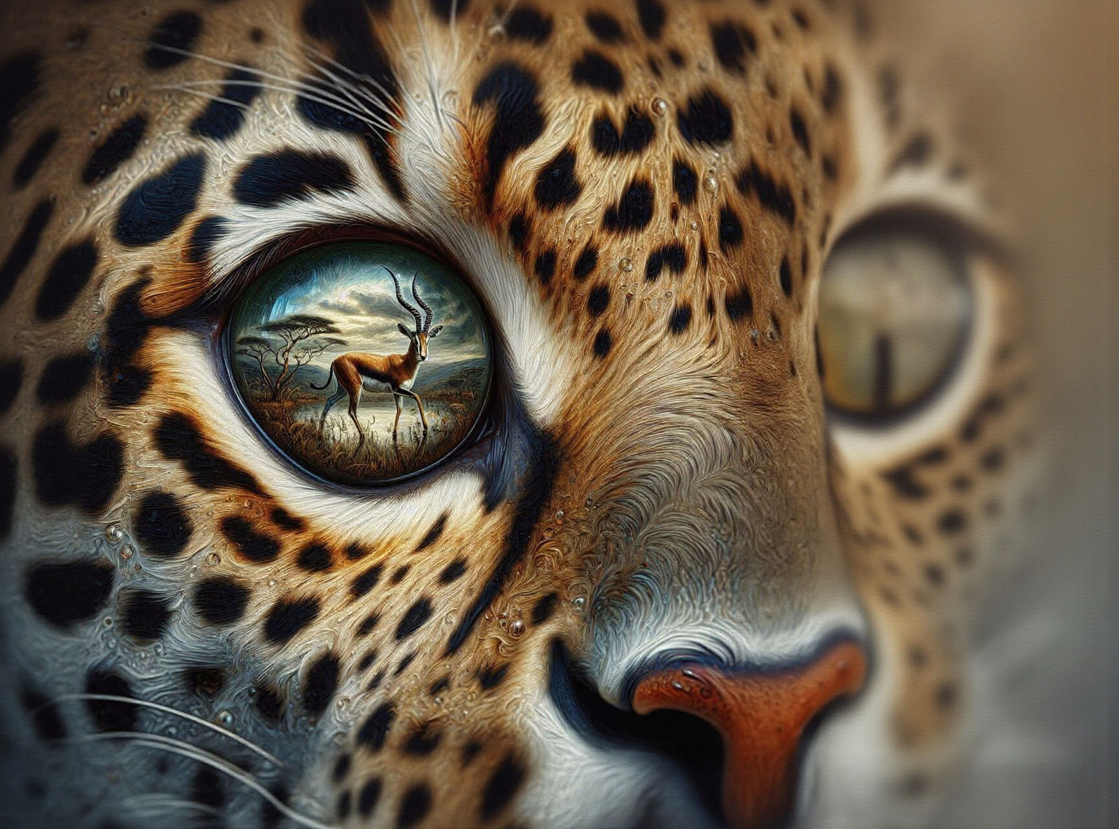 Jaguar's Serengeti Reflection: An Oil Painting