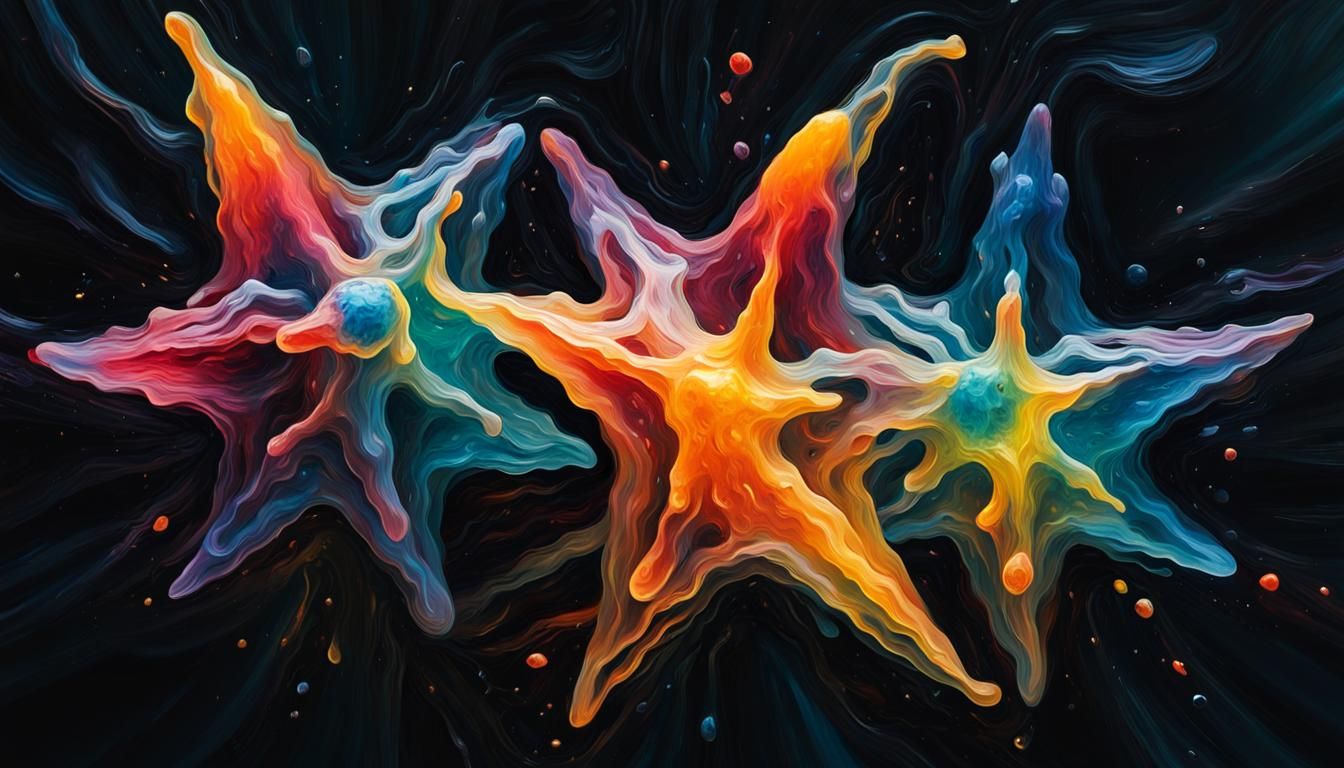 Spinning Binary Star Cluster in Impasto Oil Paint