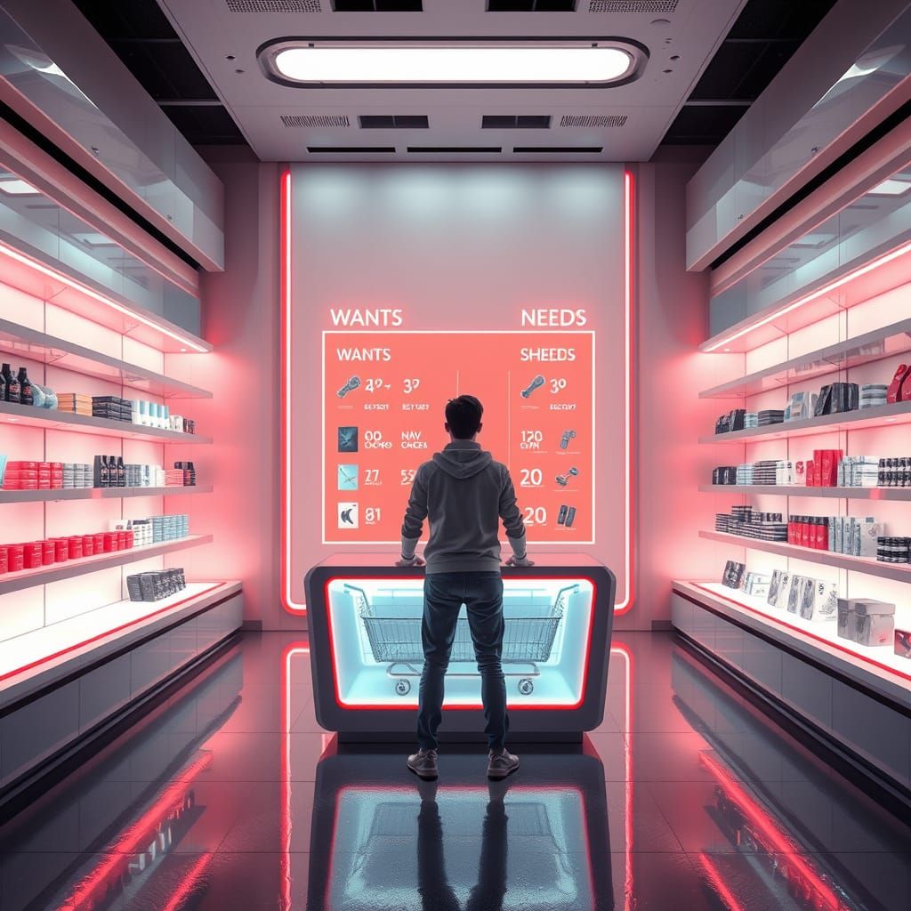 Futuristic Store with Holographic Displays in Minimalist Sty...