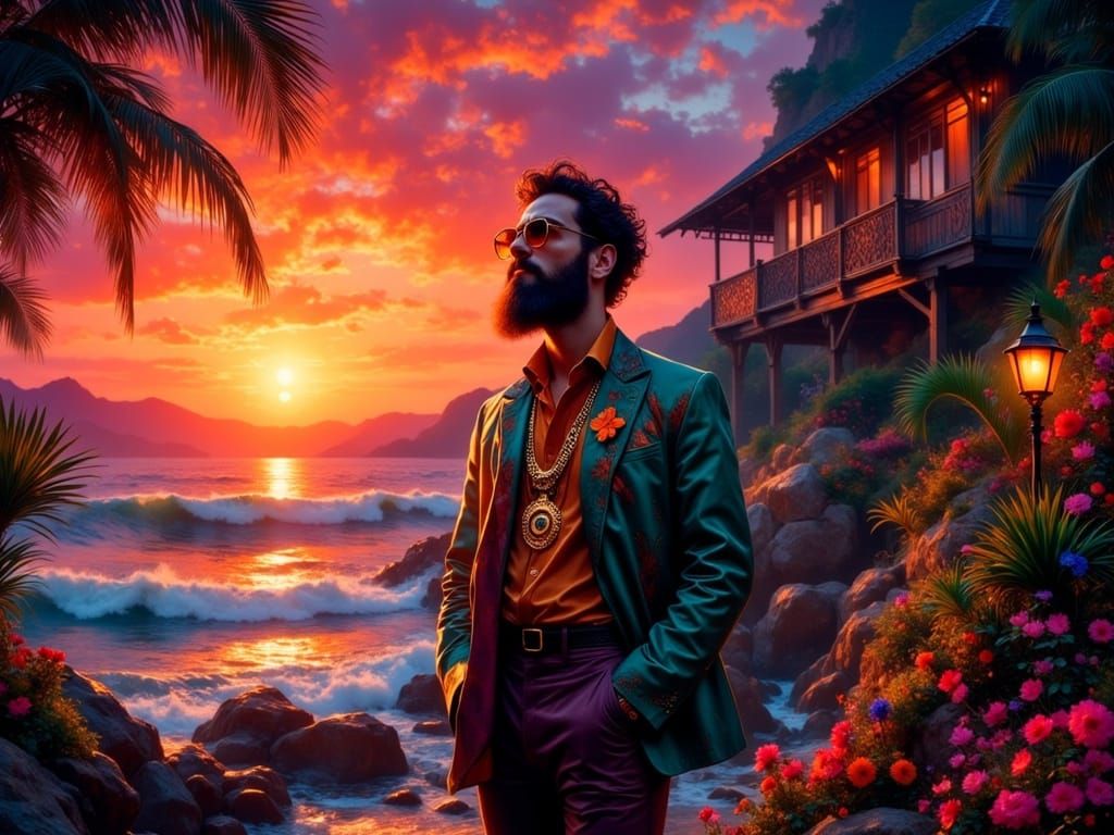 Cyberpunk Gentleman at Sunset Ceremony