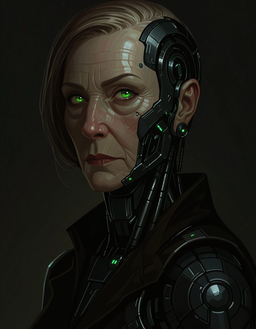Stern Robotic Woman With Green Eyes