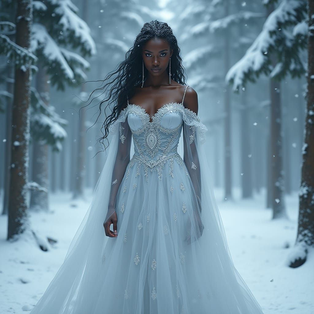 Ethereal Snow Queen Reigns in Futuristic Winter Wonderland