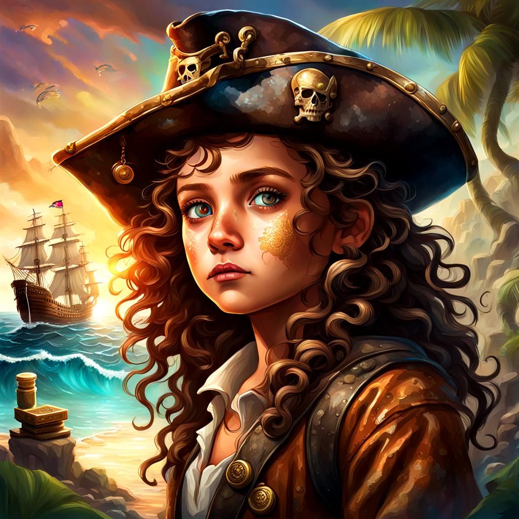 Pirate Girl on Treasure Island: Hyperrealistic Digital Art