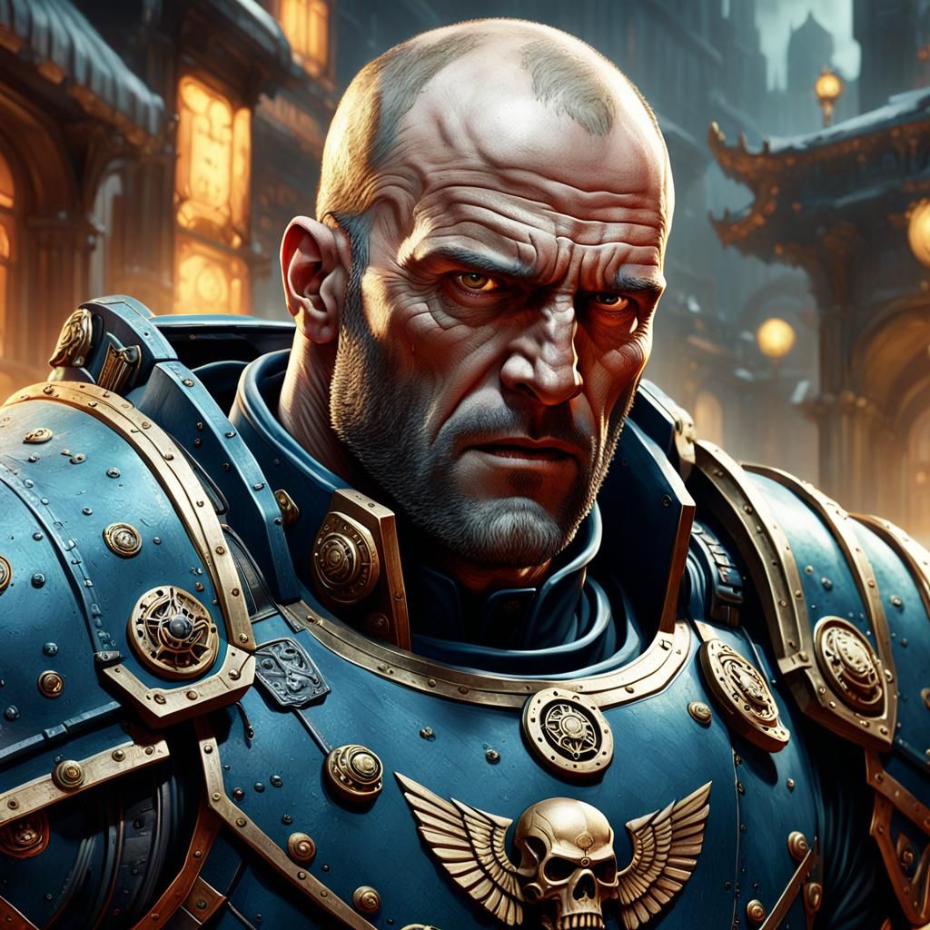 Hyperrealistic Rogue Trader in Warhammer 40000 Style