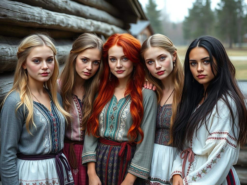 Women in Traditional Scandinavian Attire, Inspired by Nordic...