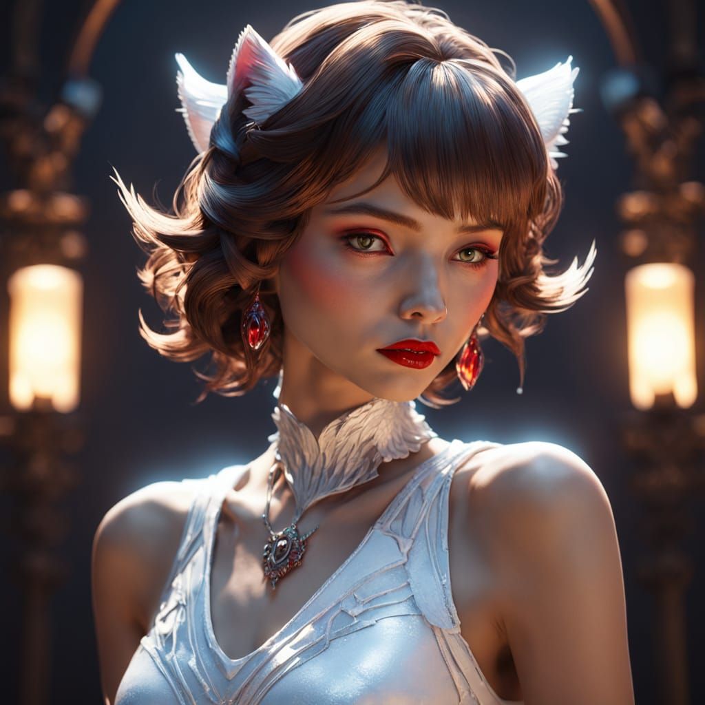 Fierce Feline Goddess in Red Lipstick