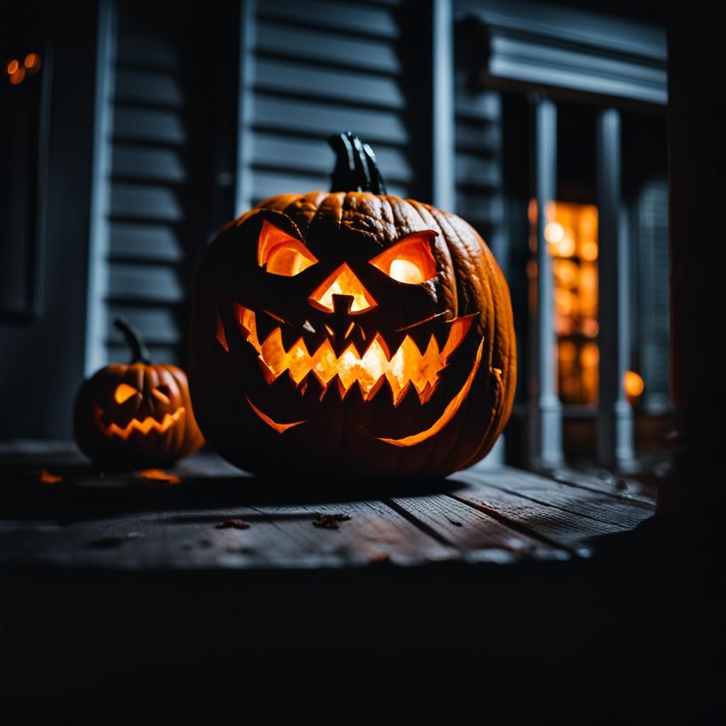 Grotesque Jack-o-Lantern on Haunted Porch