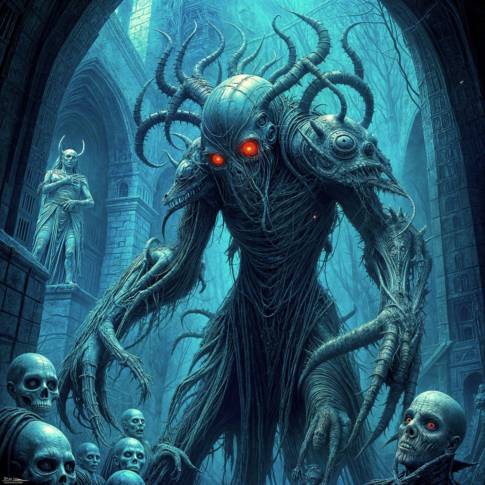 Nightmarish Creature in Ruined Castle